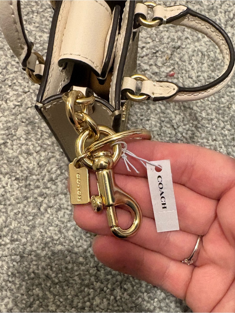 COACH Signature Mini Tote Bag Charm Tan and Cream - Picture 5 of 7